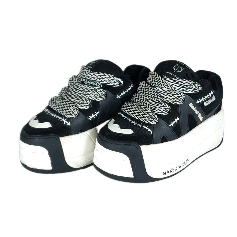 Naked Wolfe Women's Slider US 6,5 Black Suede Chunky Fat Lace Platform Sneakers